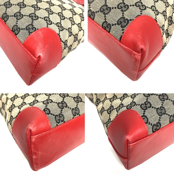 Authentic Gucci red leather monogram canvas tote bag - Picture 13 of 15